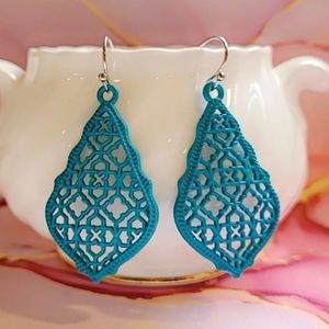 Blue Filagree Metal Earrings
